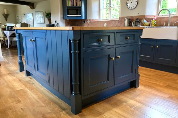 dark blue kitchen island respray